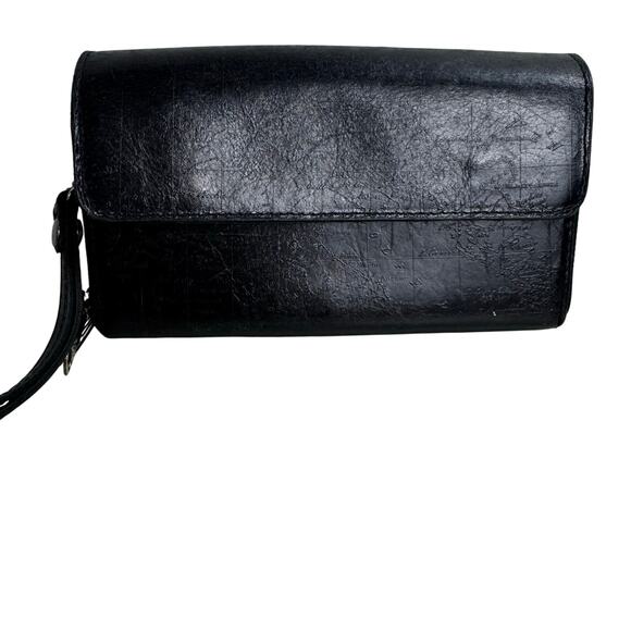 Patricia Nash Handbags - Patricia Nash Black Leather World Map Embossed Wallet Wristlet 7.5" x 4.5 "